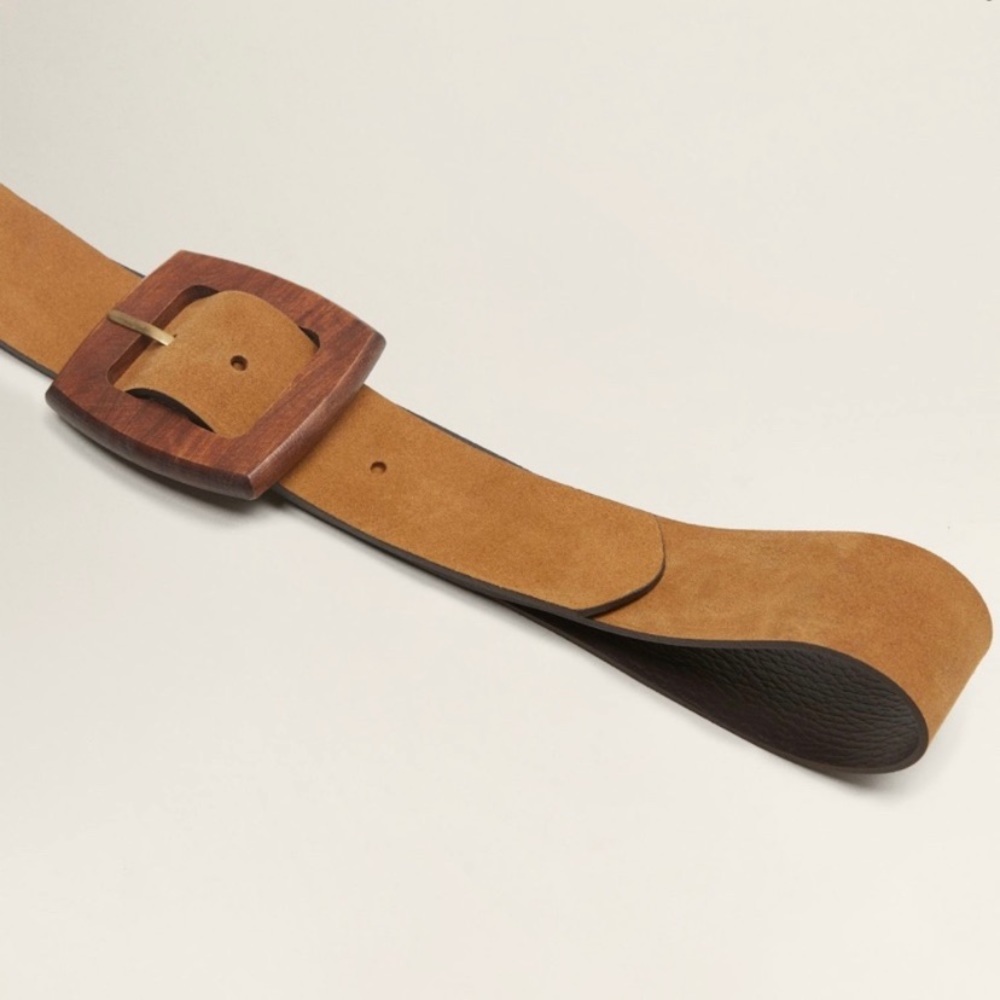 ISO Mango Wood Buckle Leather Belt - Picture 2 of 2